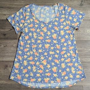 Blue and Orange Floral Large LuLaRoe Classic T